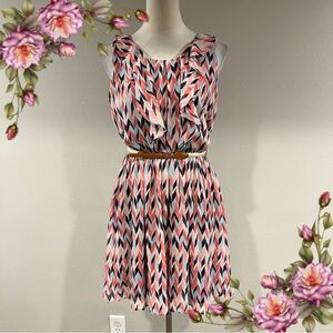 Iz Byer Pink and Black Chevron Mini Dress